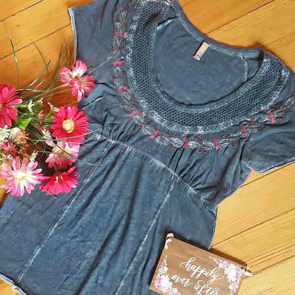 Free People Tops - {Free People} Short Sleeve Top with Embellishments